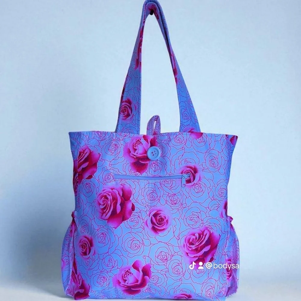 Elegant Blue and Pink Floral Tote Bag